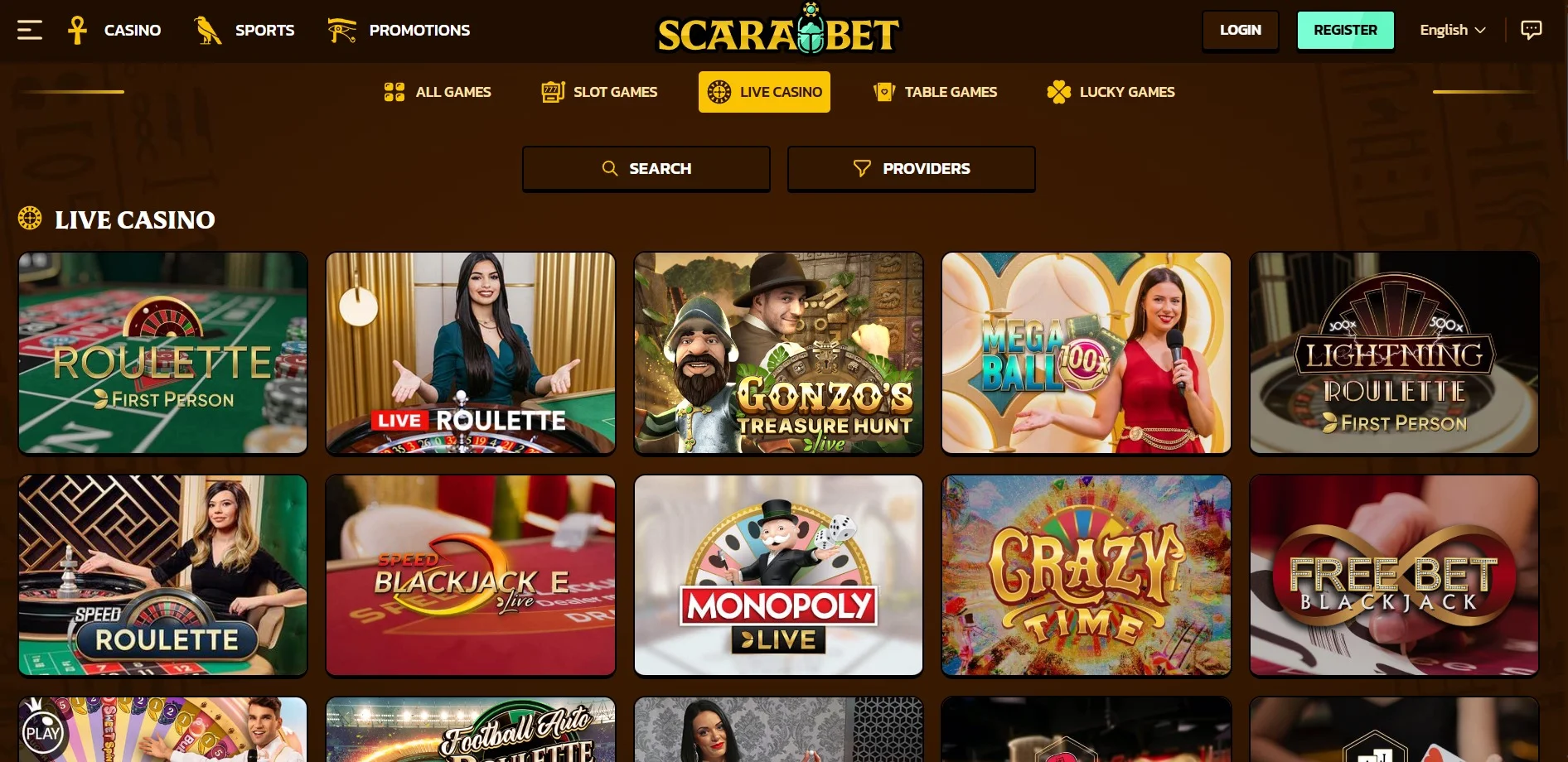 Scarabet Casino Live Section