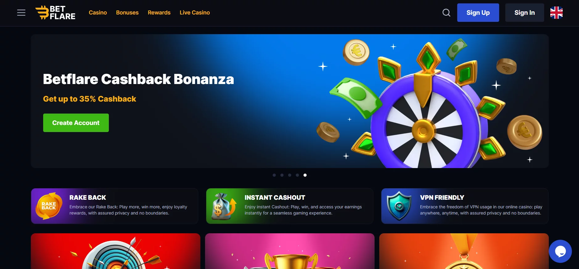Betflare Casino Home Screen