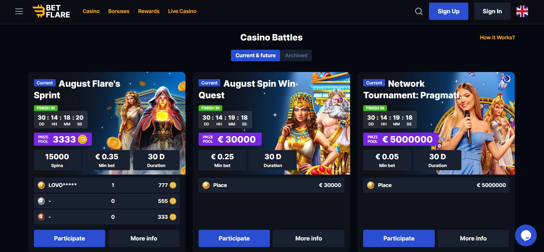 Betflare Casino Tournaments