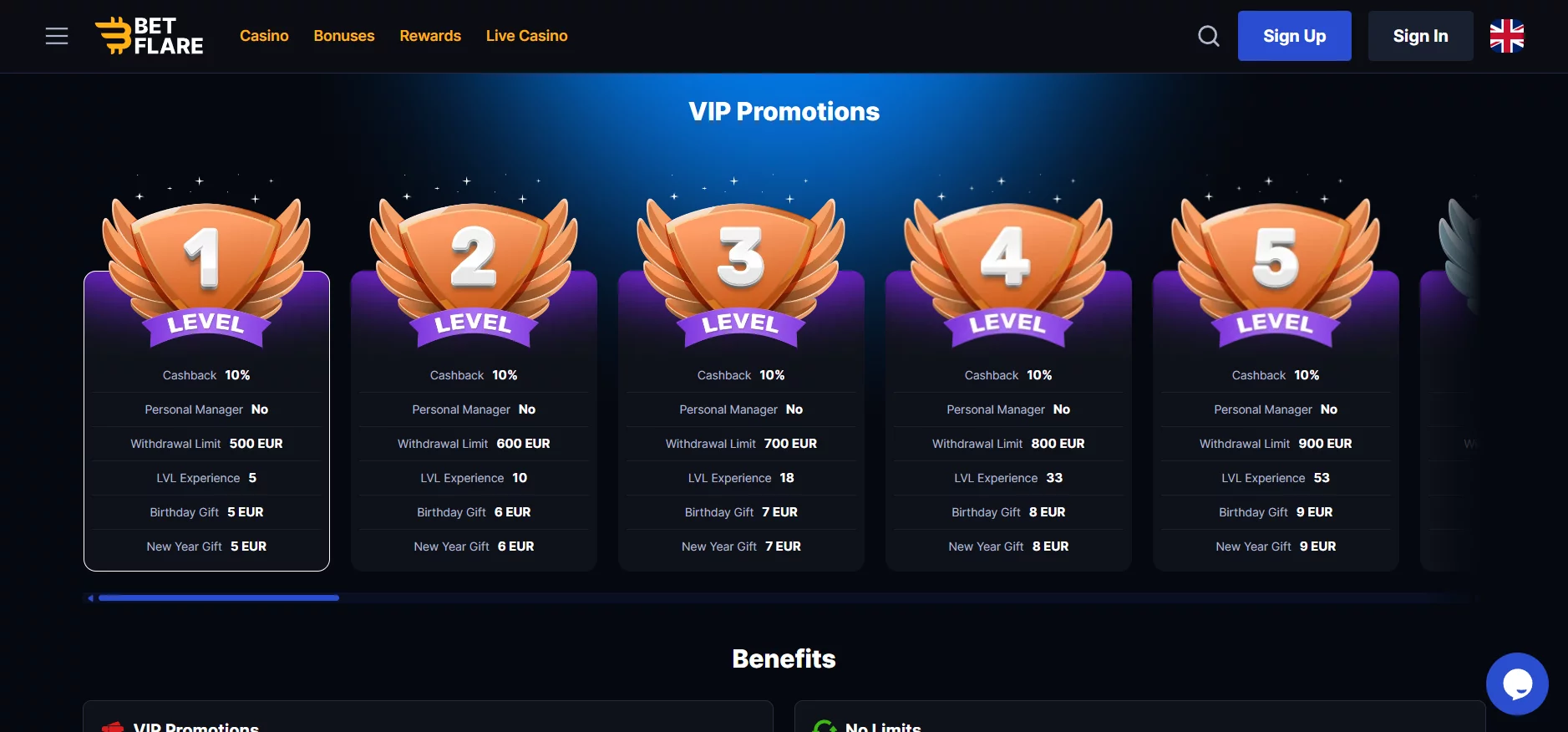 Betflare Casino VIP Program