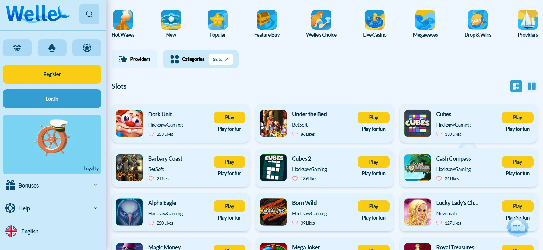 Welle Casino Slots Section