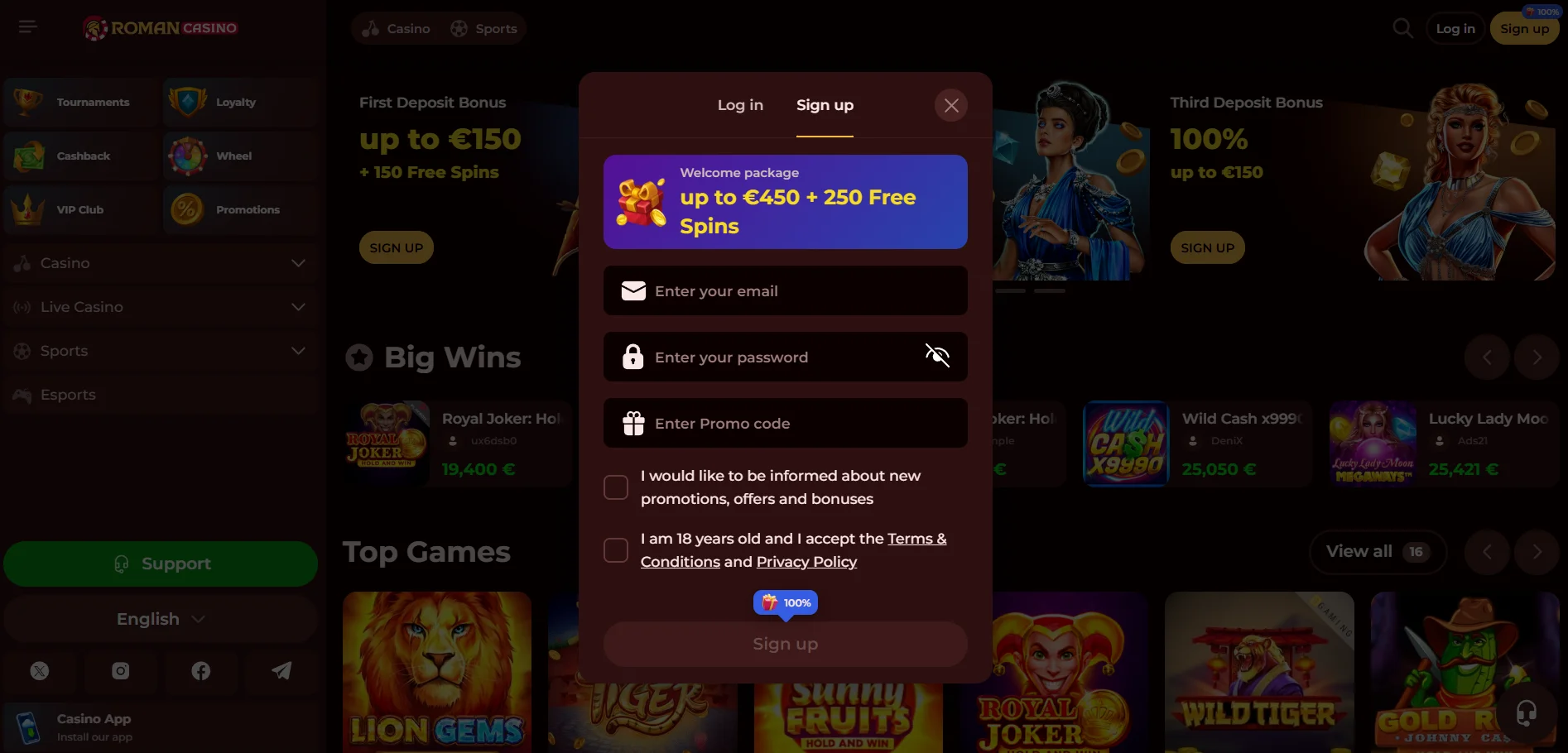 Roman Casino Registration