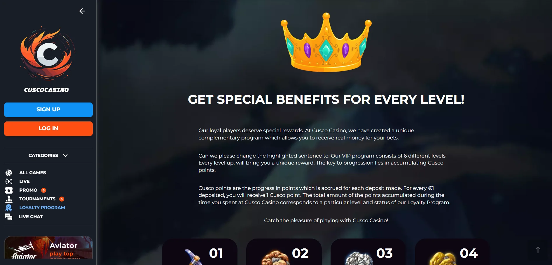 Cusco Casino Loyalty Program