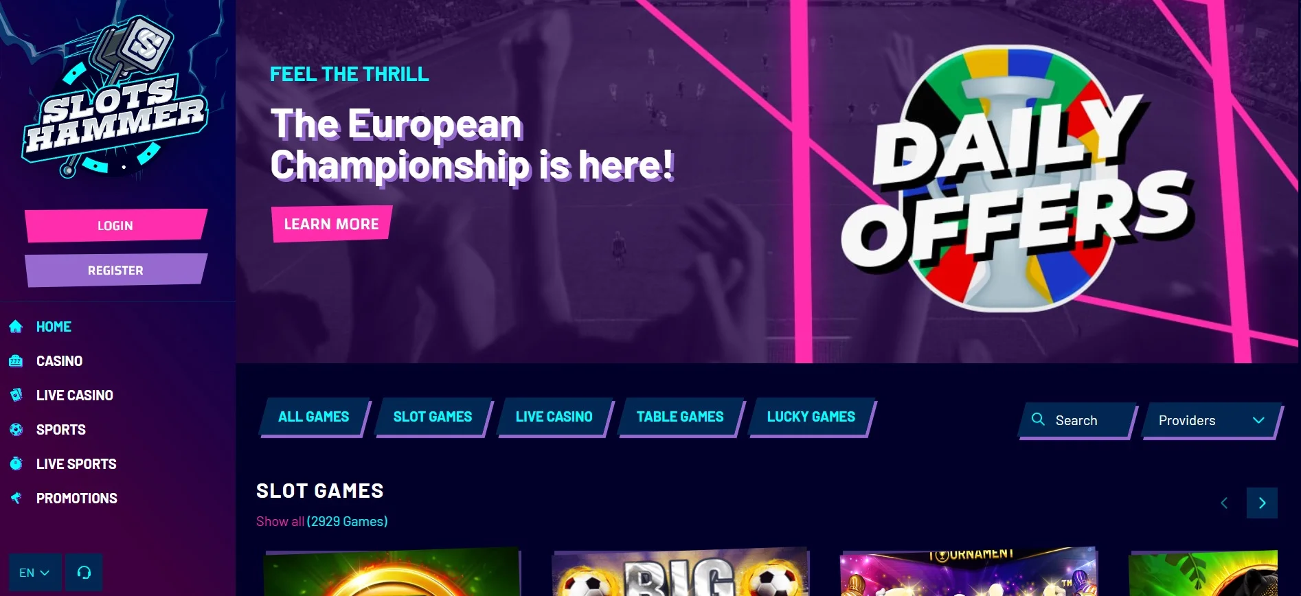 Slots Hammer Casino Home Screen