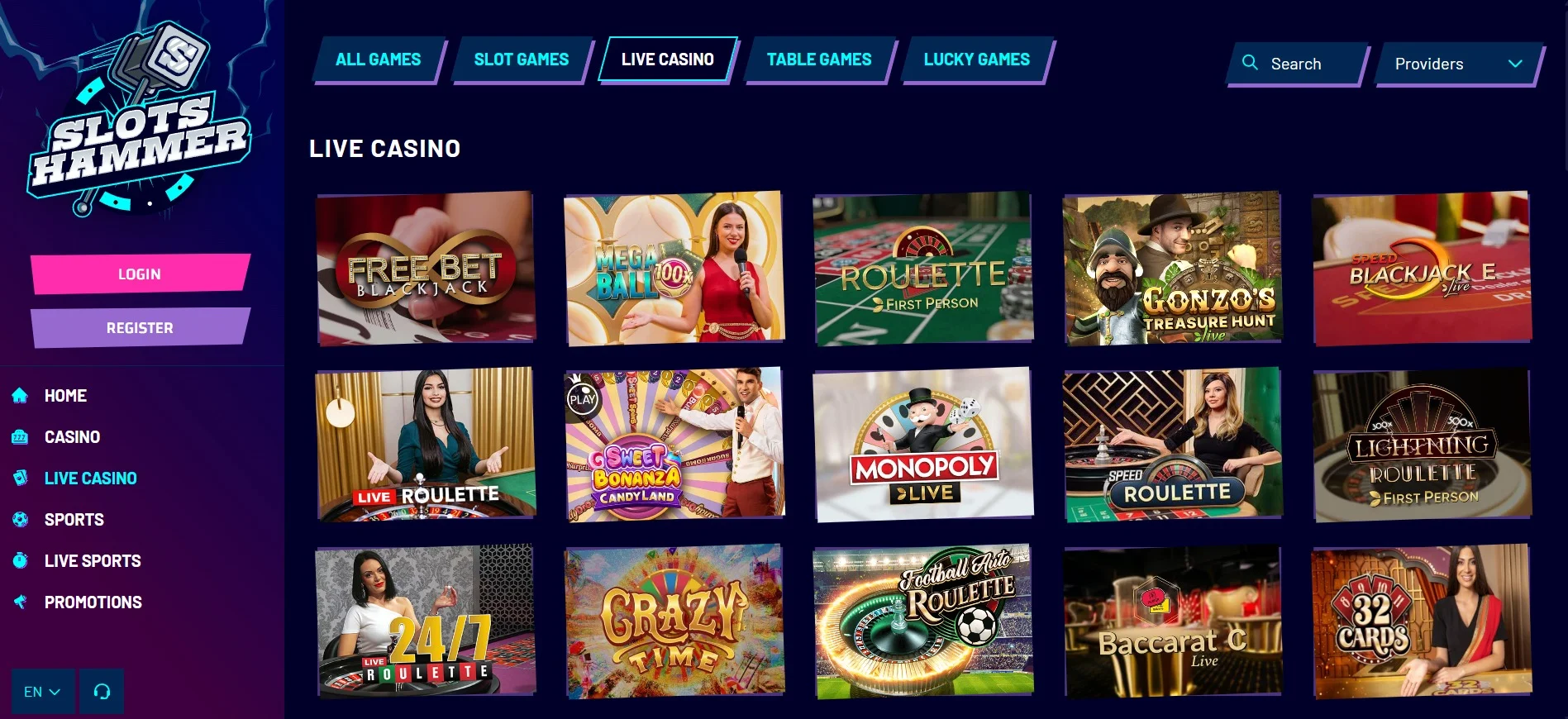 Slots Hammer Live Section
