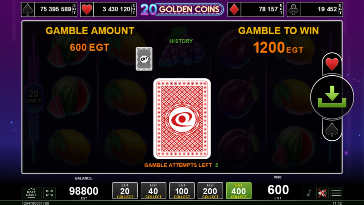 20 Golden Coins Gamble Round