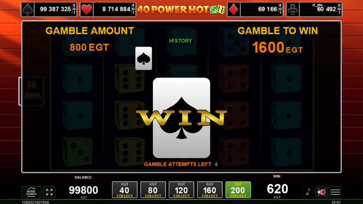 40 Power Hot Dice Win