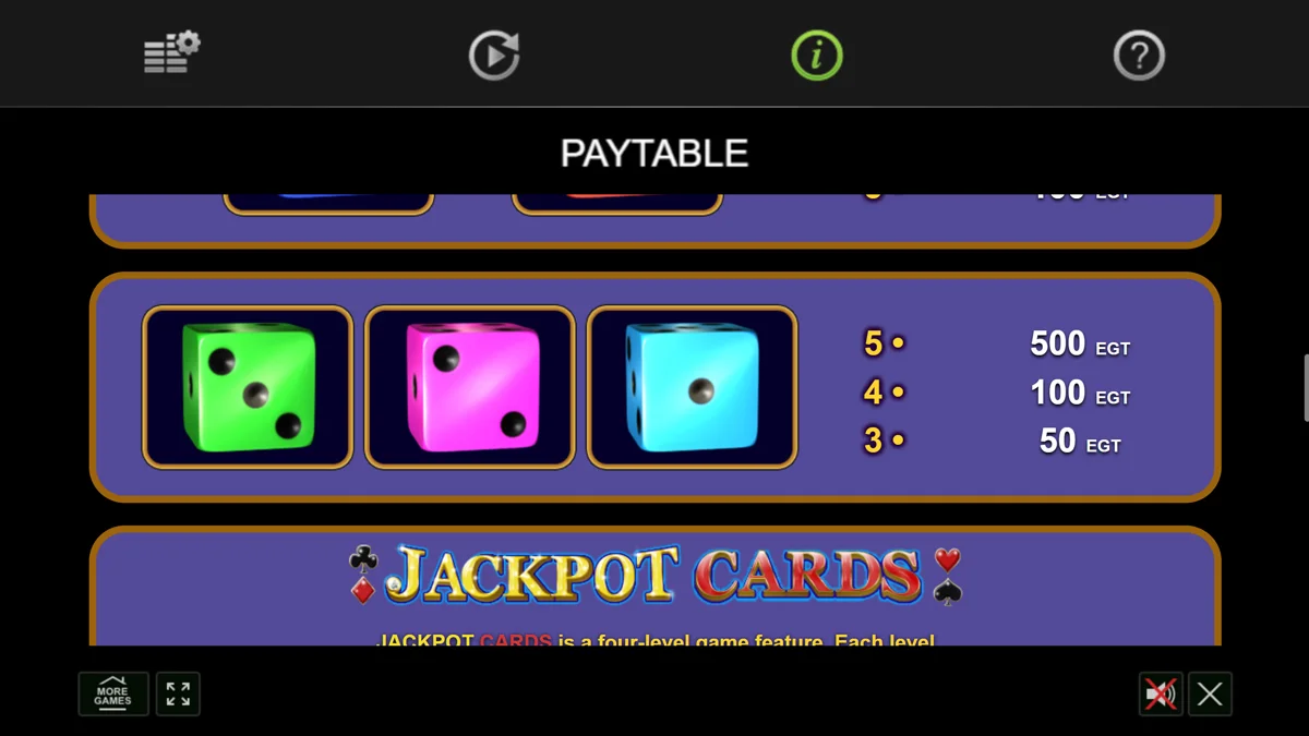 40 Super Dice paytable 2