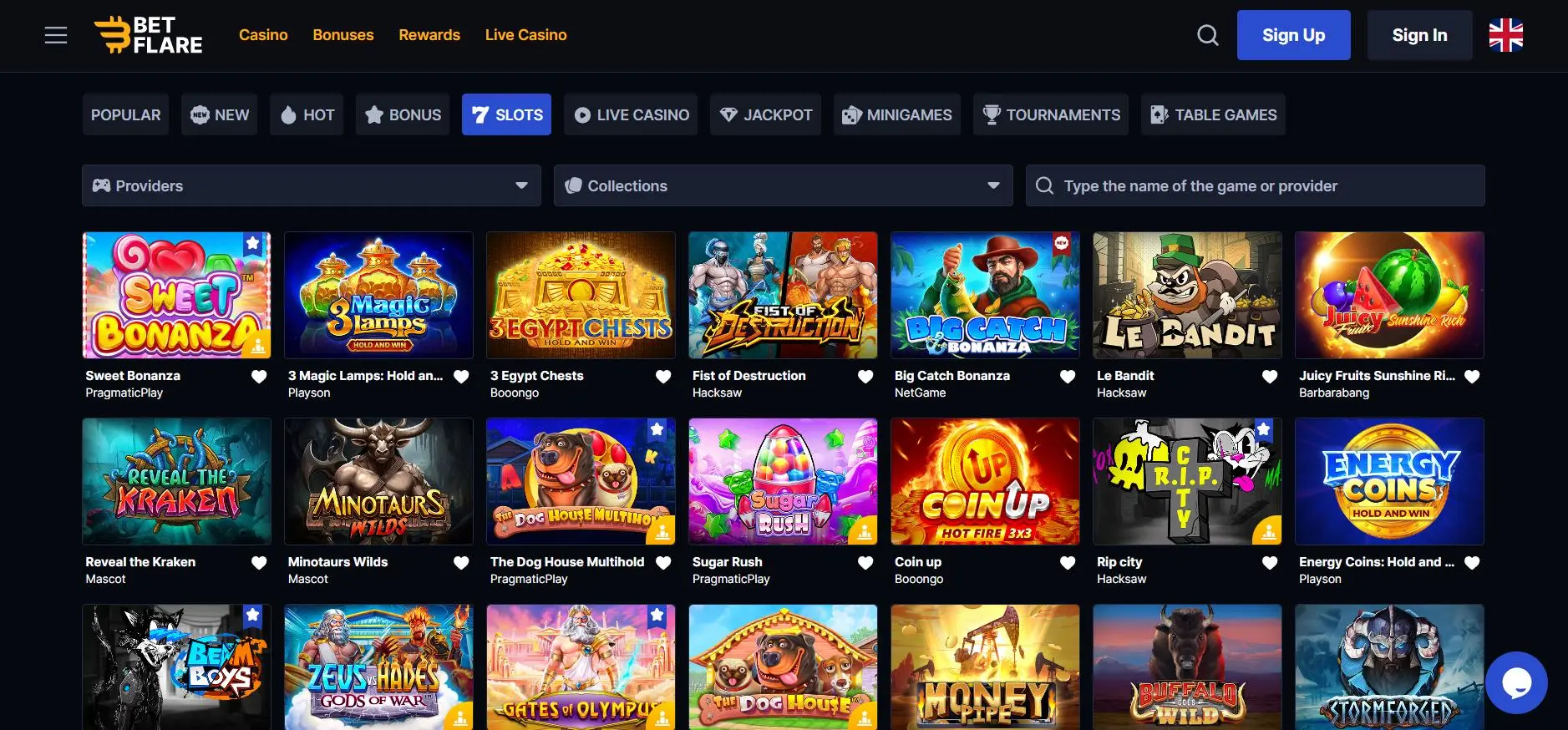Betflare Casino Slot Section