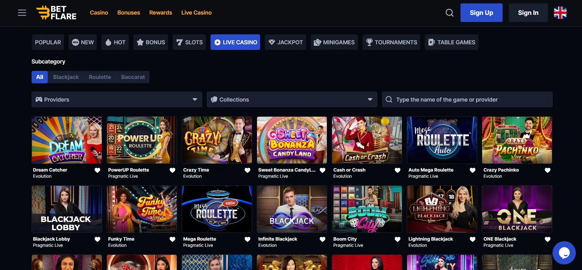 Betflare Casino Live Casino
