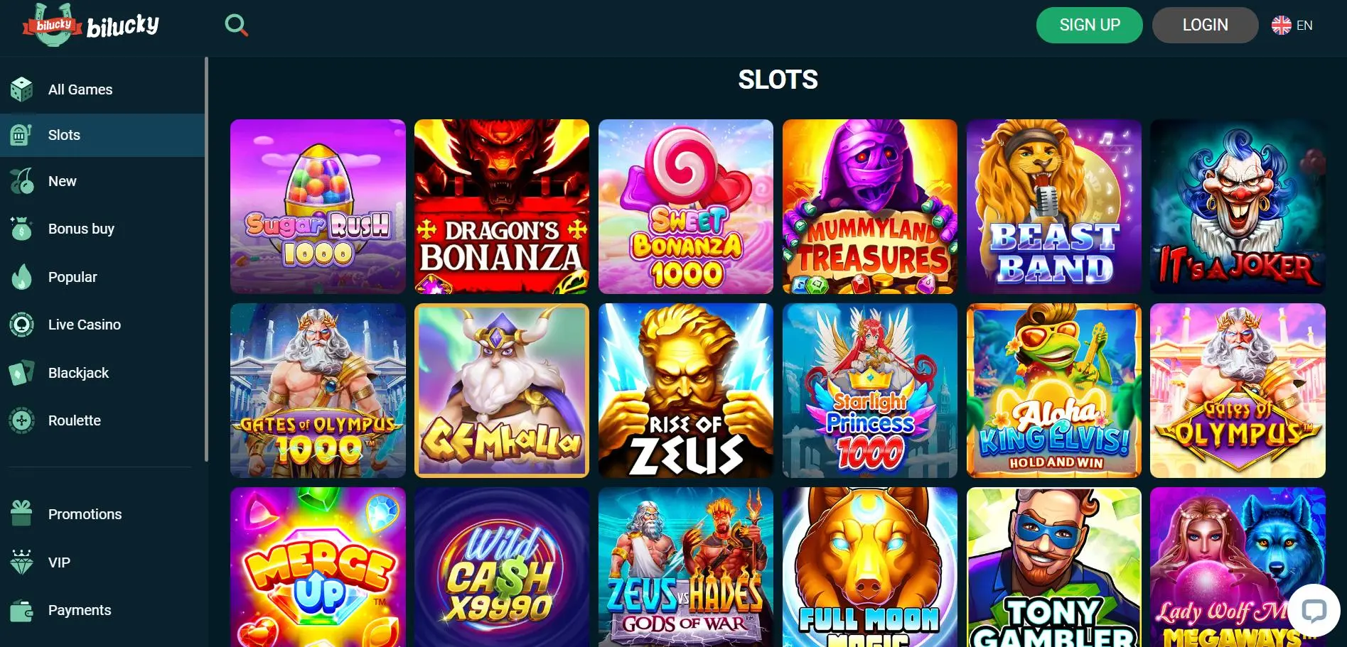 Bilucky Casino Slots Section