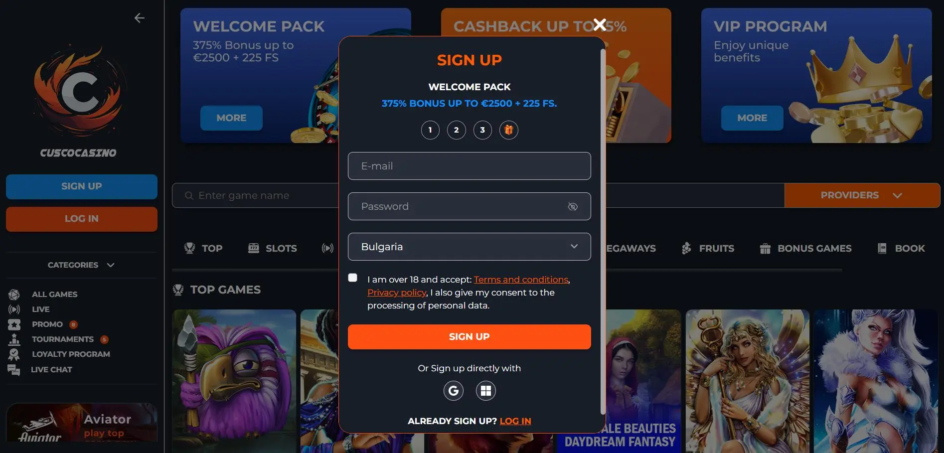 Cusco Casino Registration