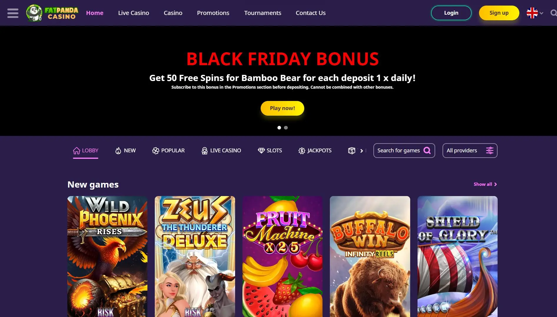 FatPanda Casino Home Page