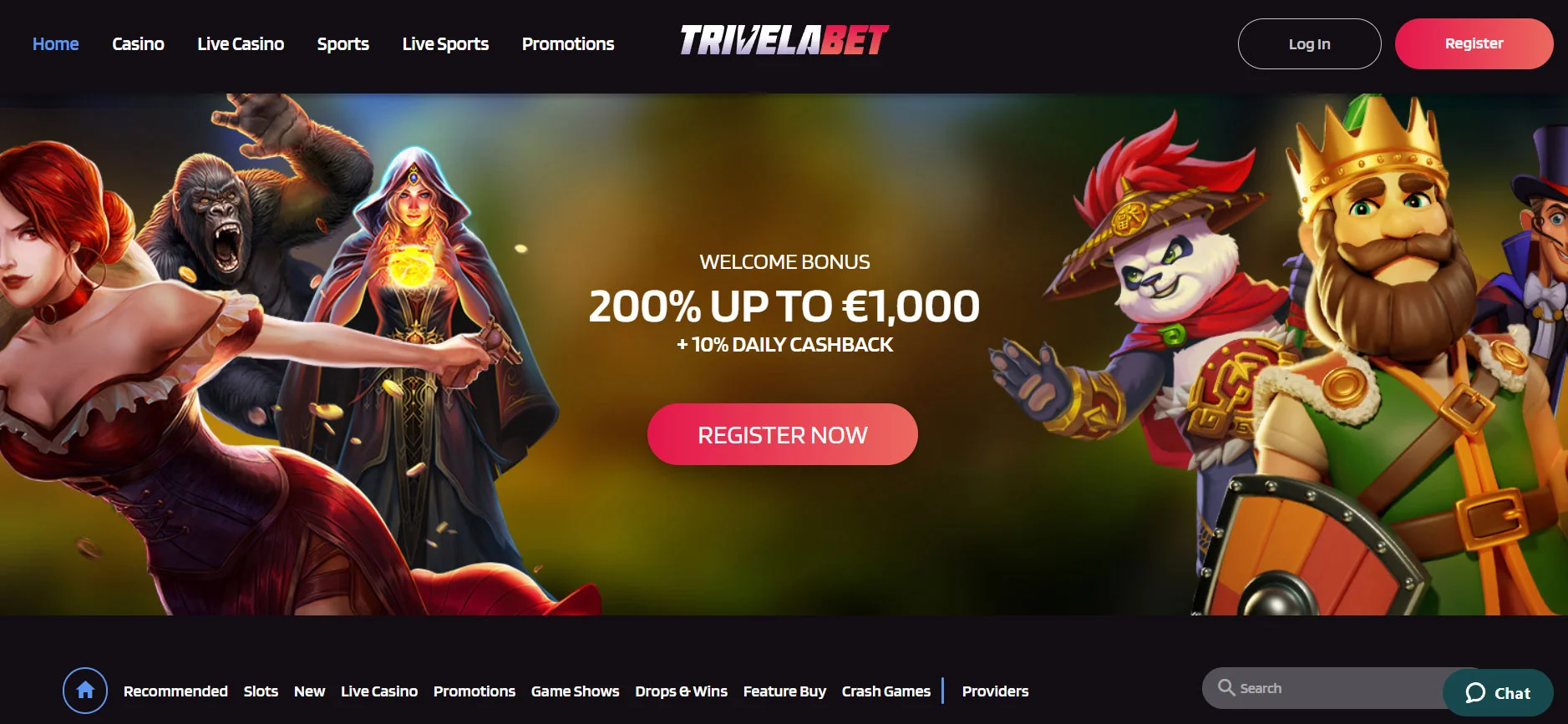 TrivelaBet Casino Home Screen