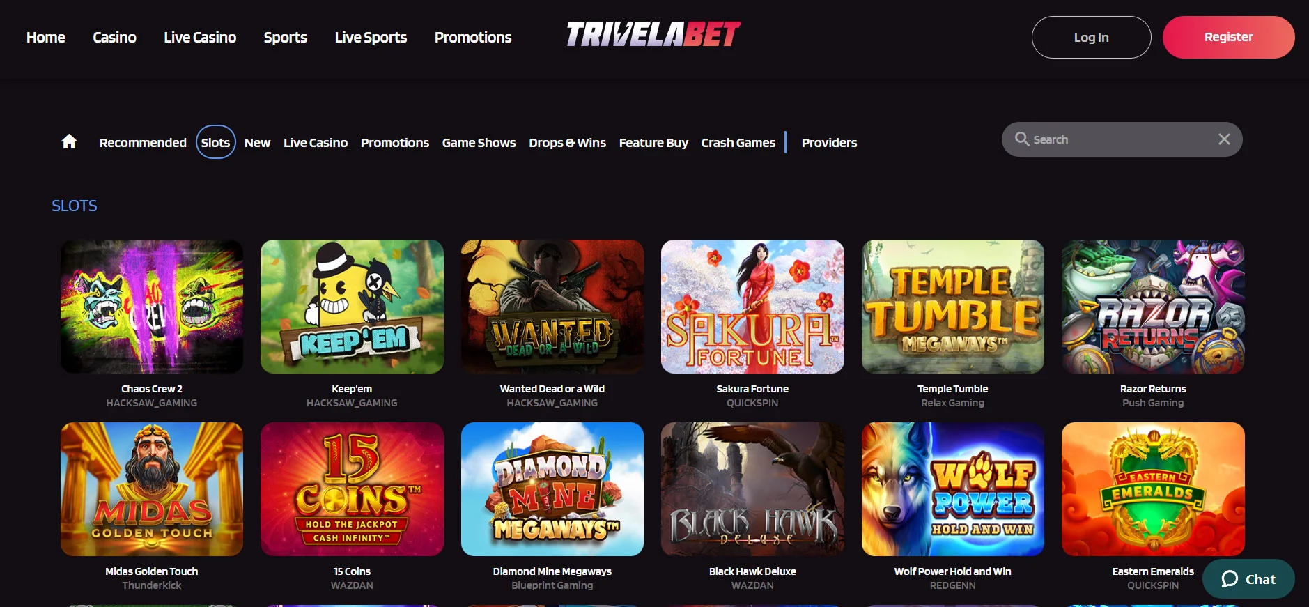 TrivelaBet Casino Slots Section