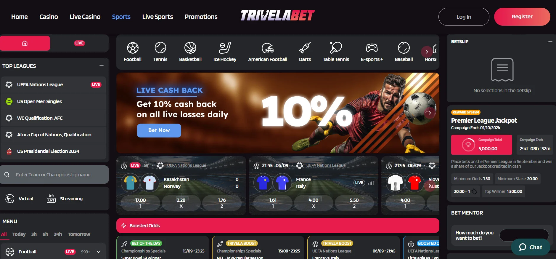 TrivelaBet Casino Sportsbook