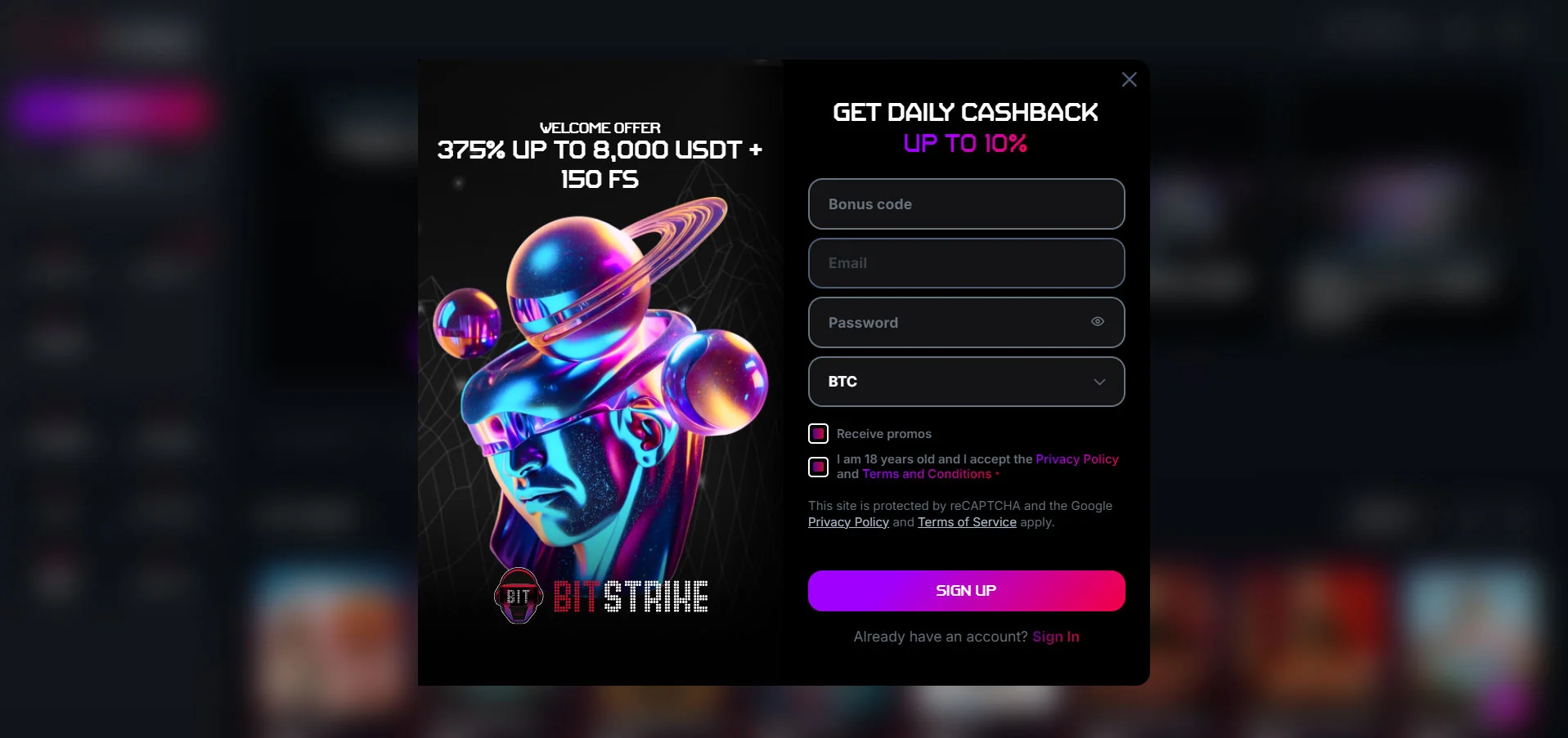 Bitstrike Casino Registration