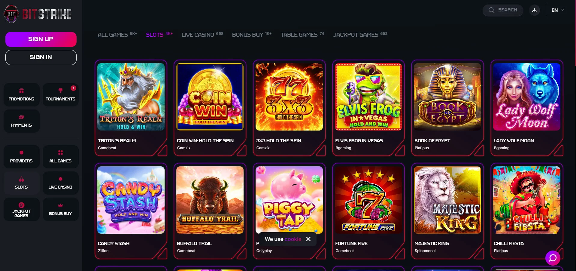 Bitstrike Casino Slots Section