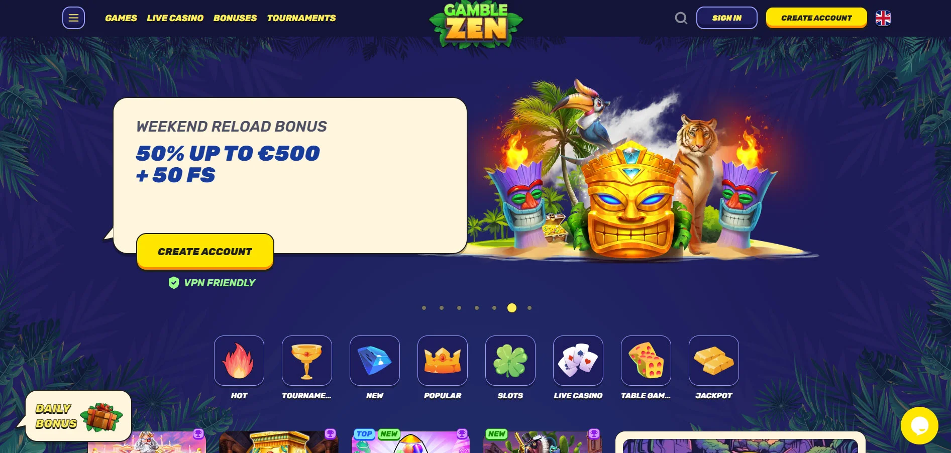 GambleZen Casino Home Screen