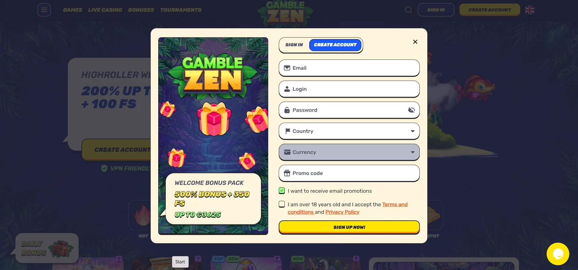 GambleZen Casino Registration