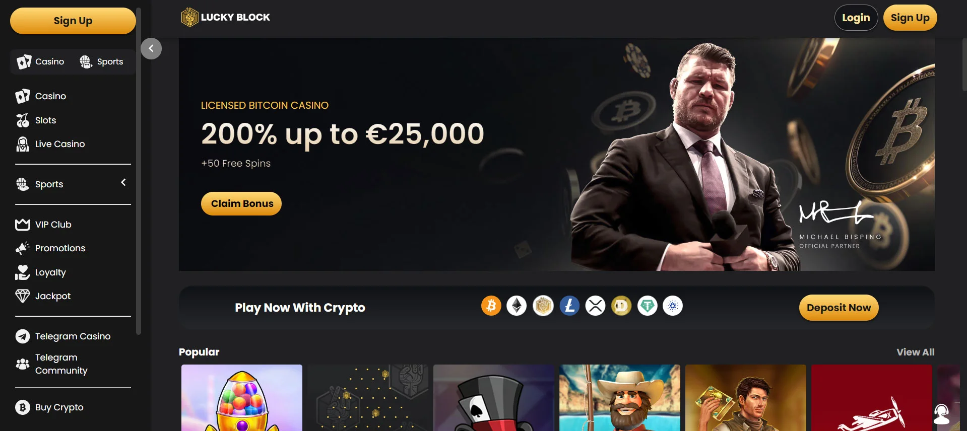 Lucky Block Casino Home Screen