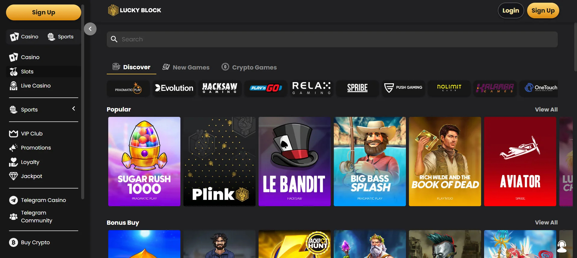 Lucky Block Casino Slots Section