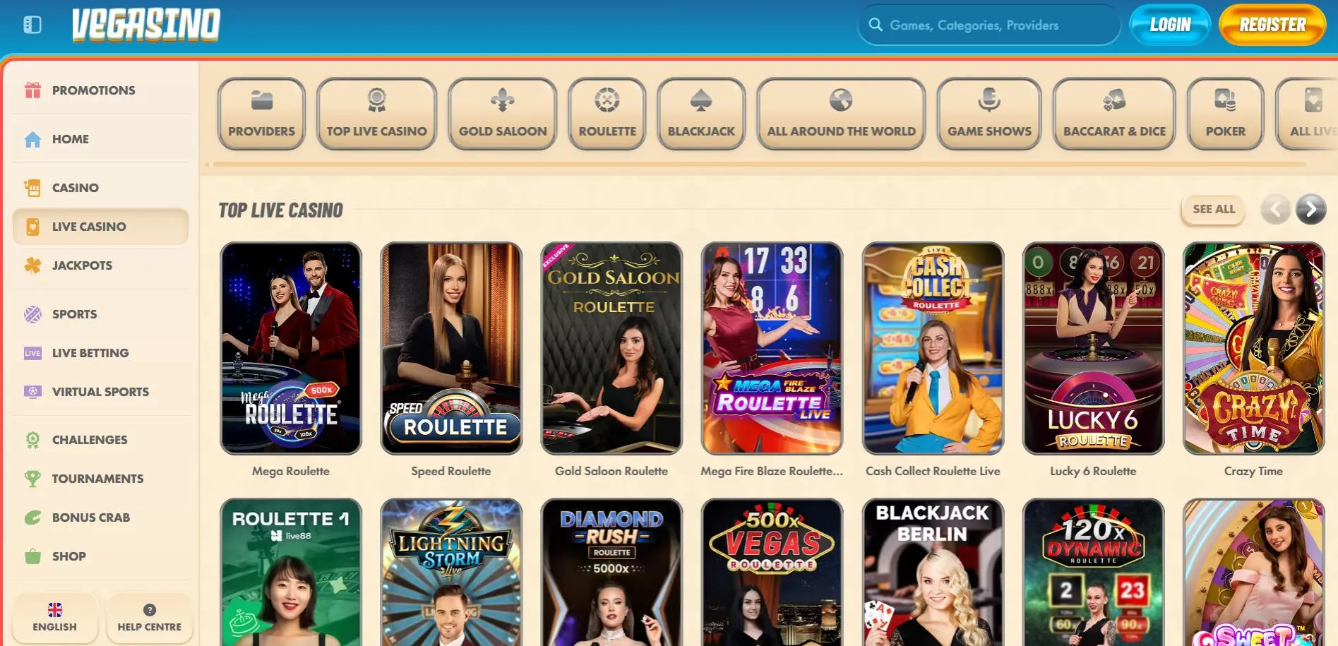Vegasino Live Games