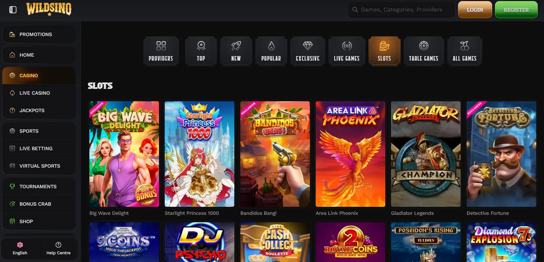 Wildsino Casino Slots Section