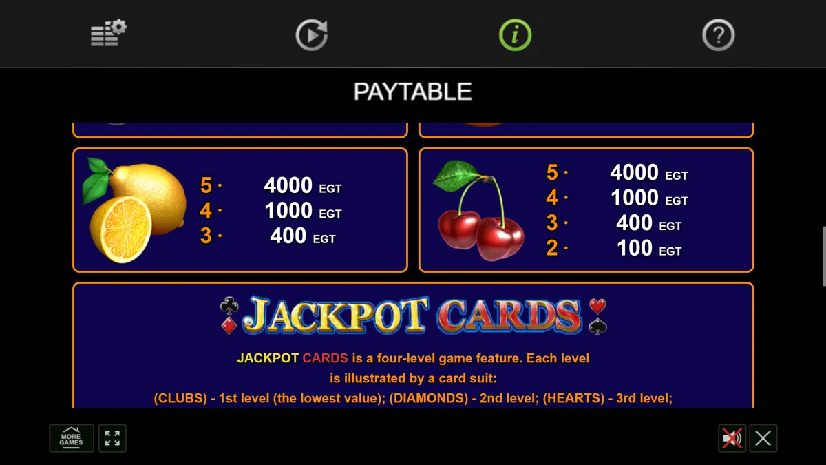 5 Great Star Paytable 2
