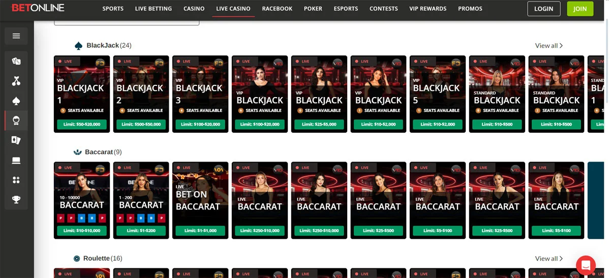 Betonline.ag Casino Live Casino