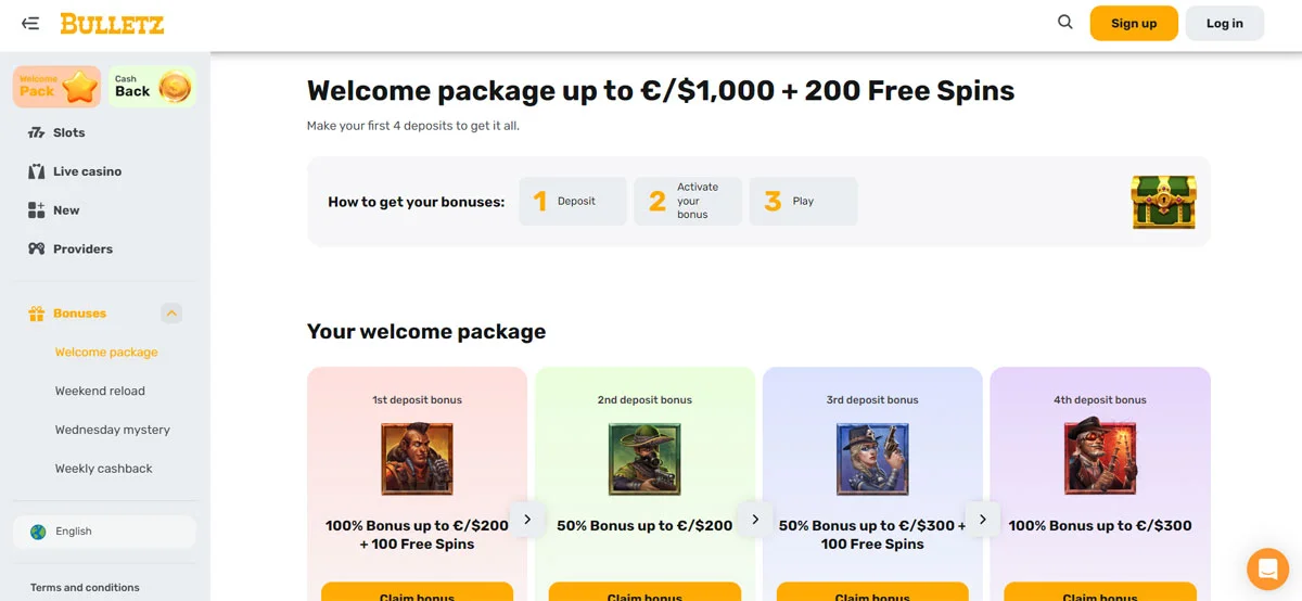 Bulletz Casino Bonuses