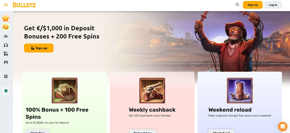 Bulletz Casino Homepage