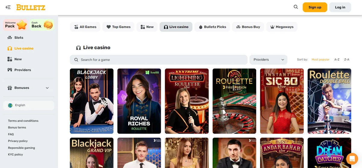 Bulletz Casino Live Casino