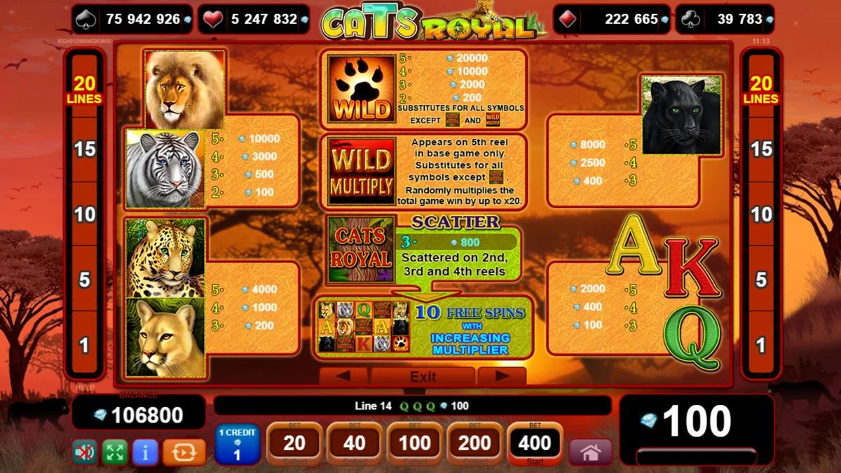 Cats Royal Paytable