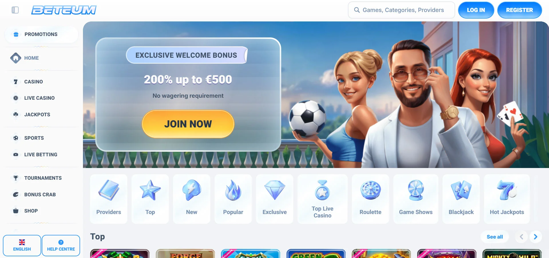 Beteum Casino Home Screen