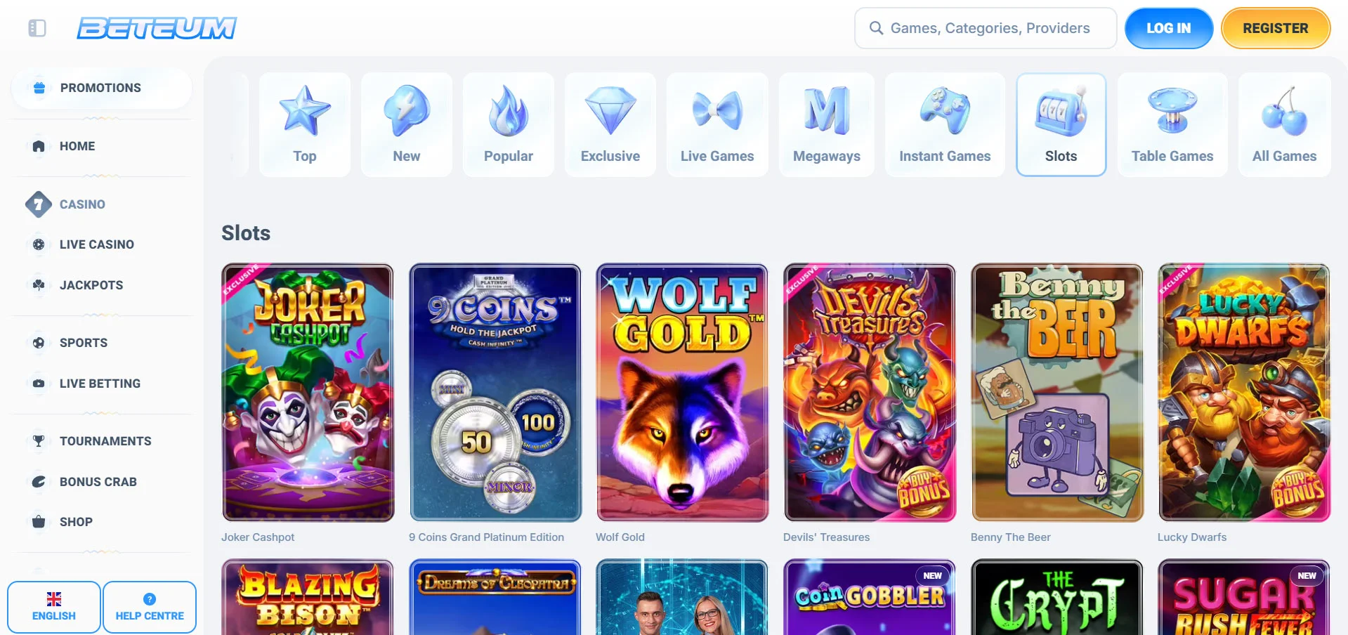 Beteum Casino Slots Section