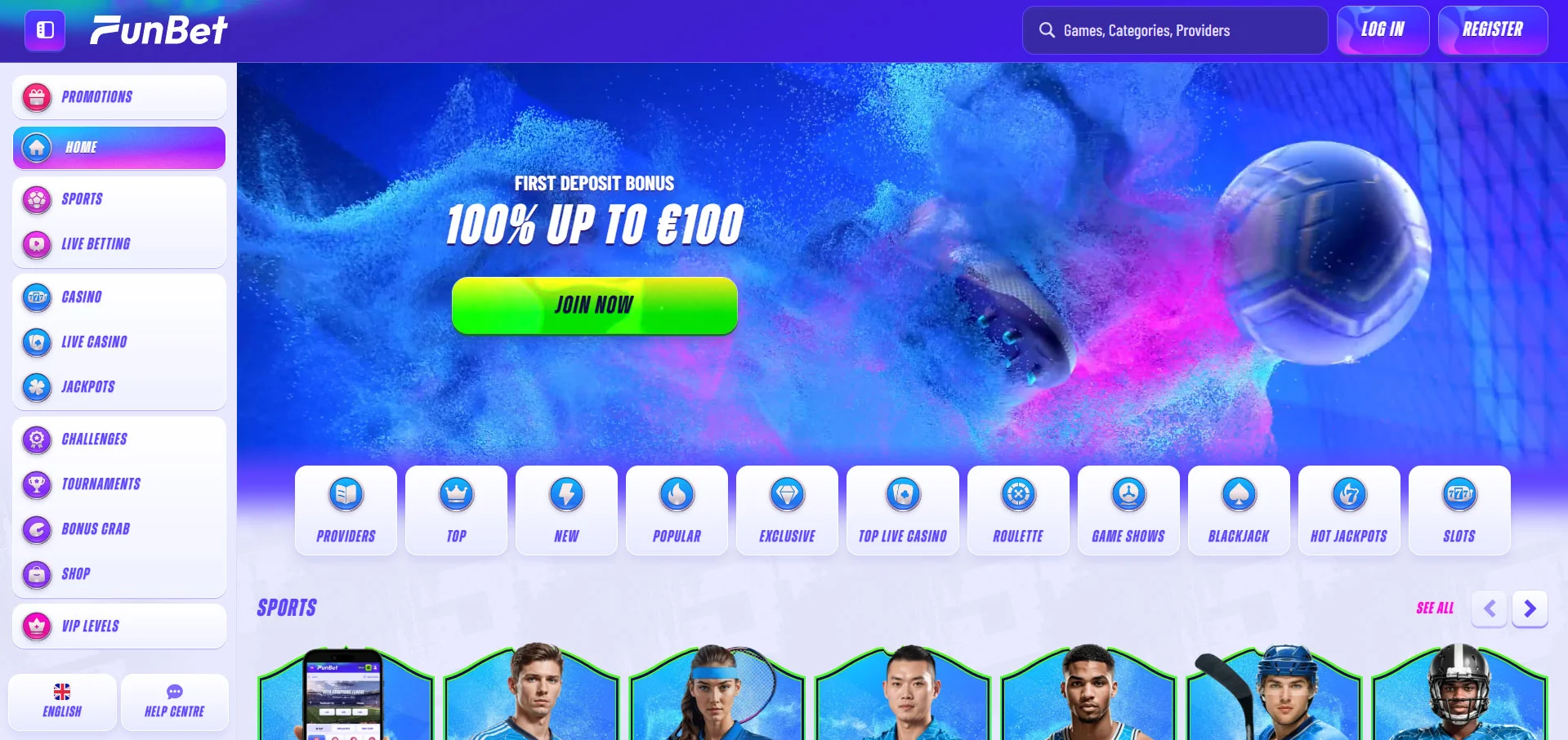 Funbet Casino Home Screen