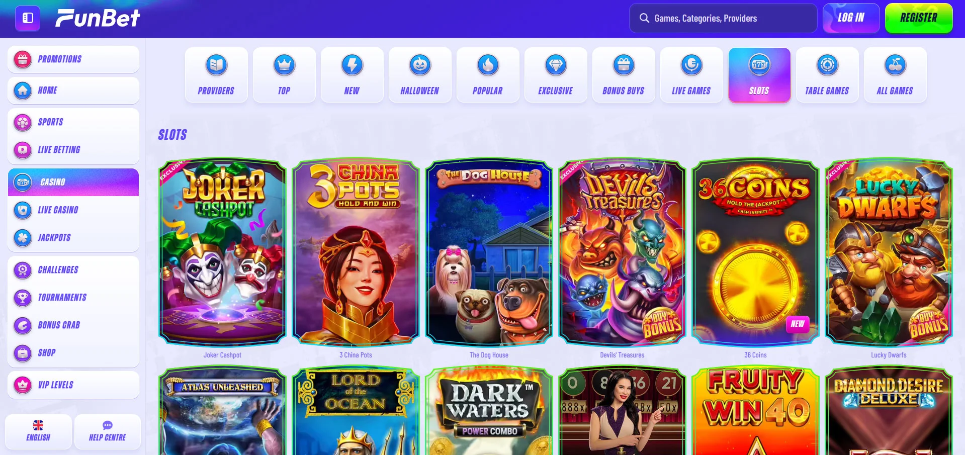 Funbet Casino Slots Section