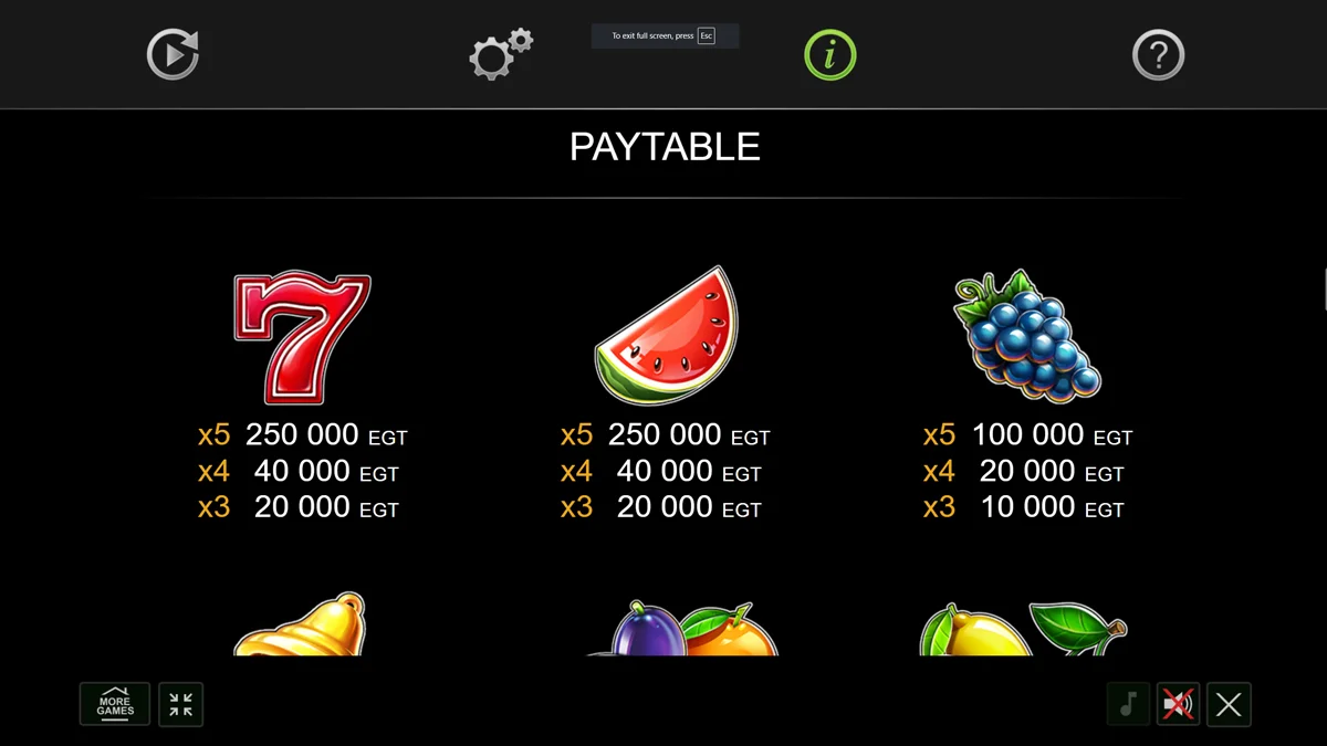 Extra Crown Deluxe Paytable Symbol Paytable