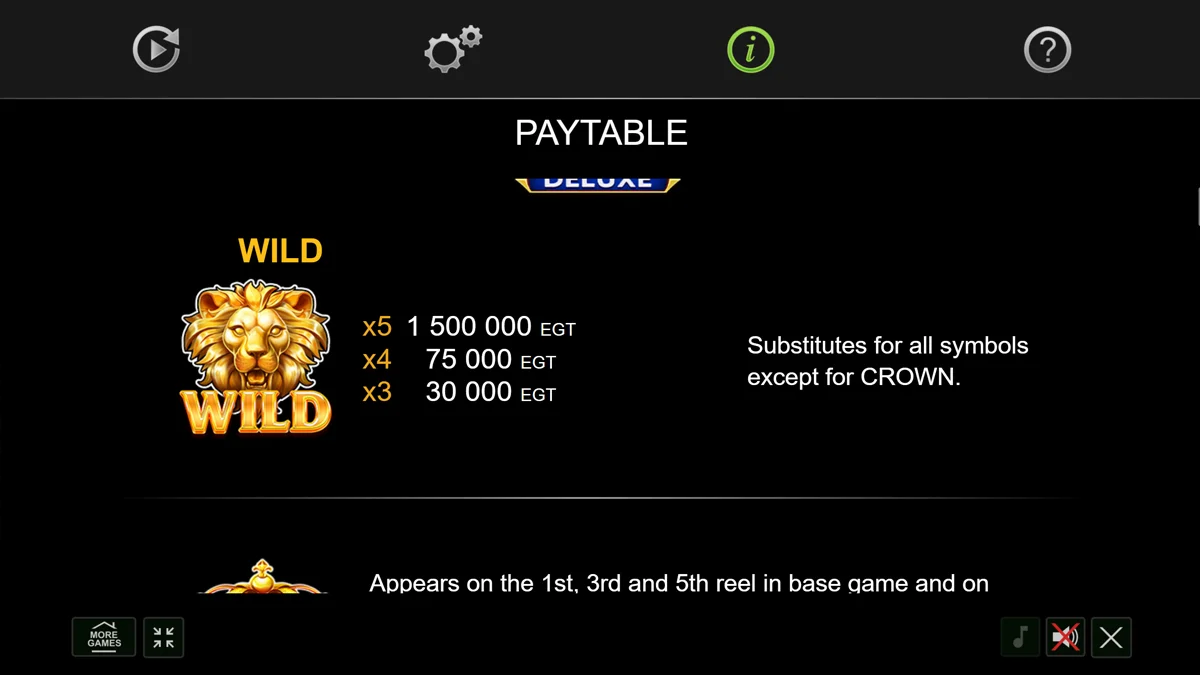 Extra Crown Deluxe Paytable Symbol Special Symbols