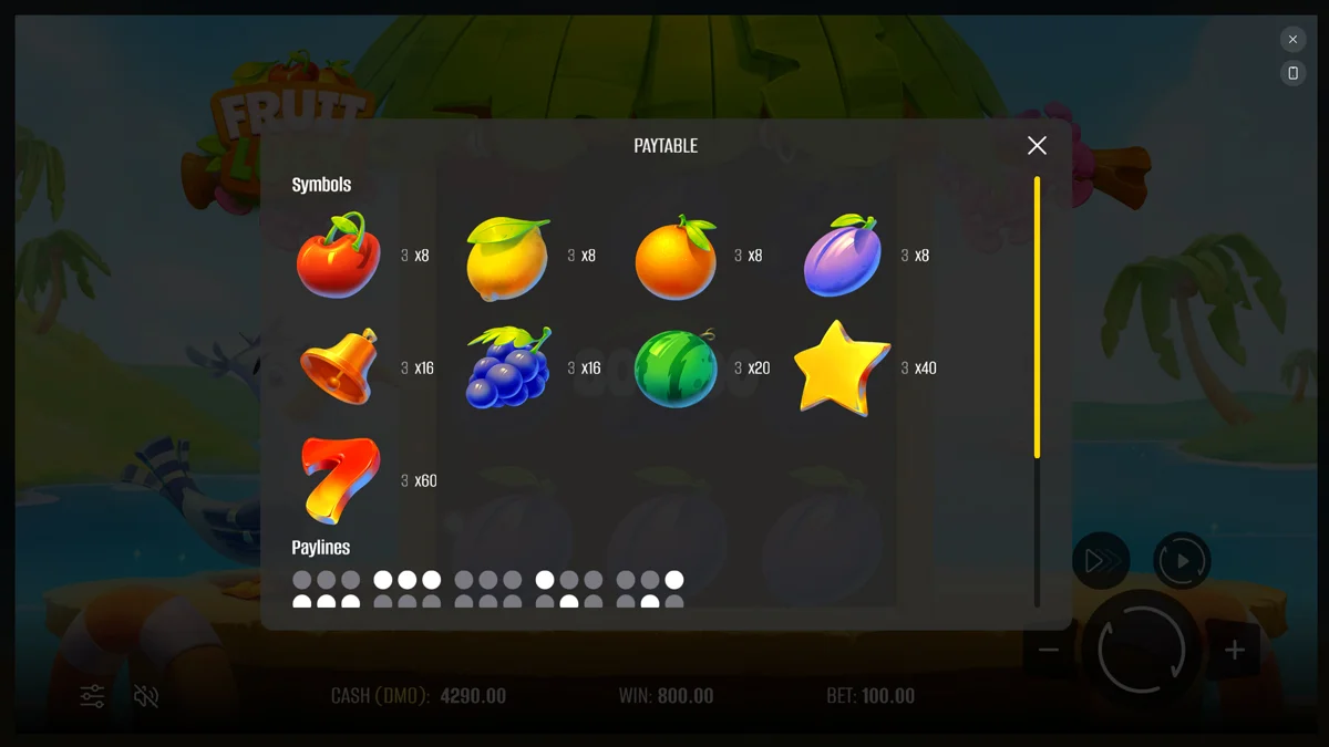 Fruit Luck Paytable