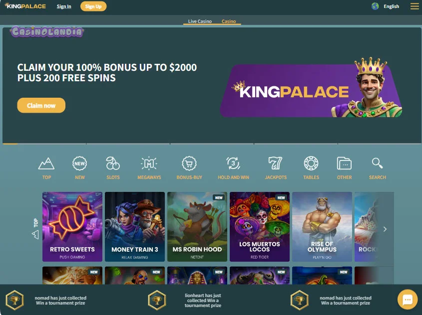 KingPalace Casino Tablet Landscape View