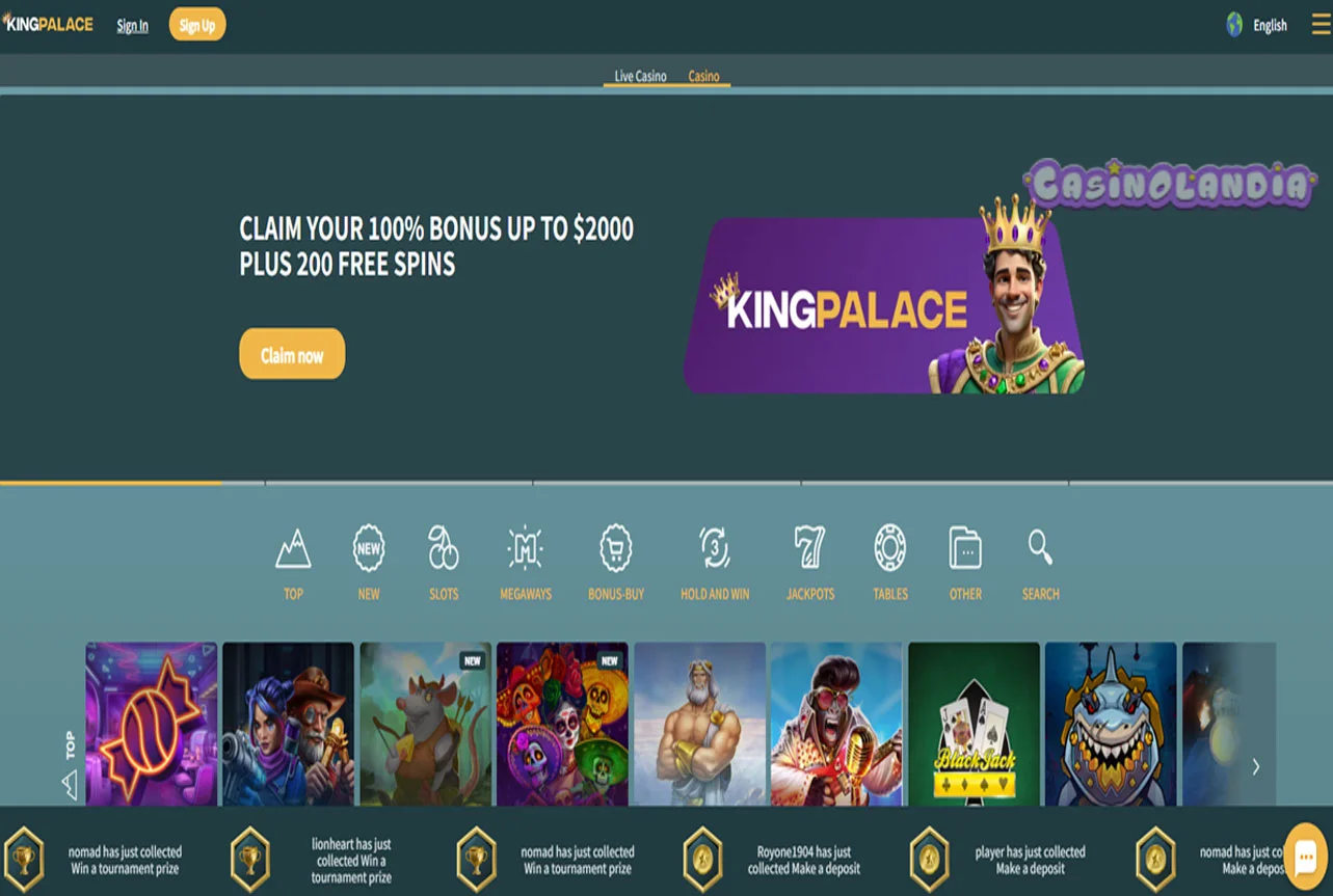 KingPalace Casino Desctop View