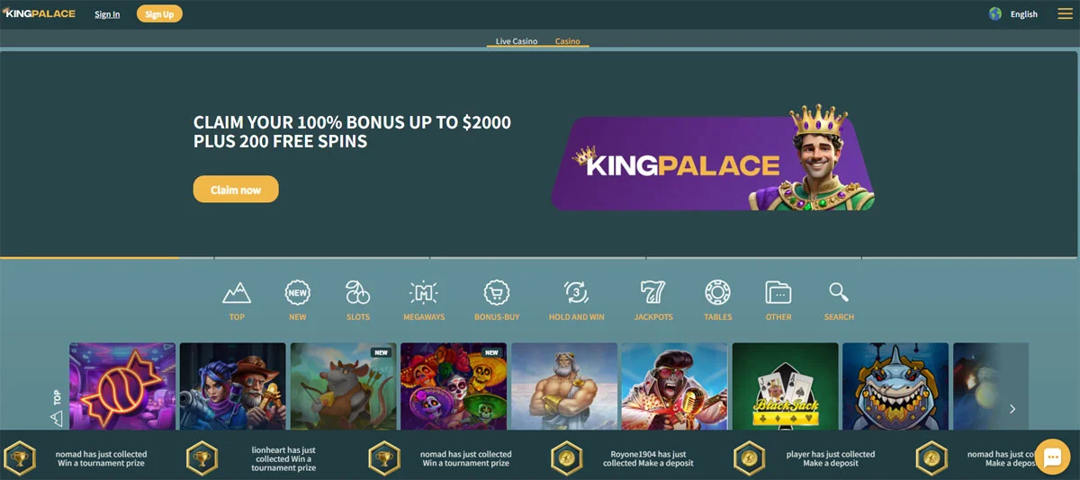 KingPalace Casino Homepage