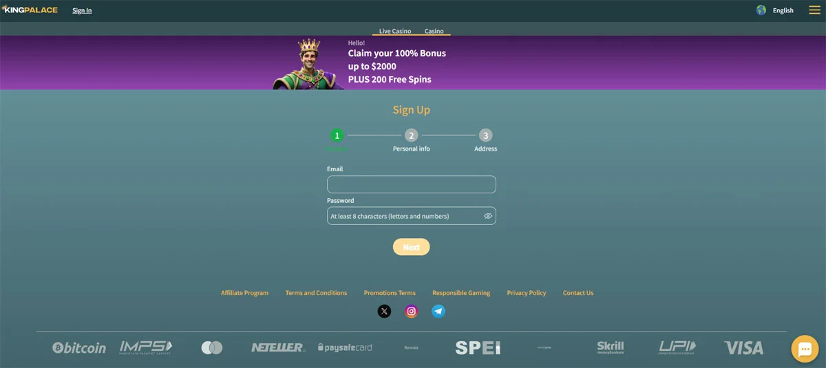 KingPalace Casino Sign Up