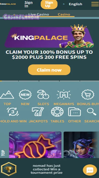 KingPalace Casino Mobile View