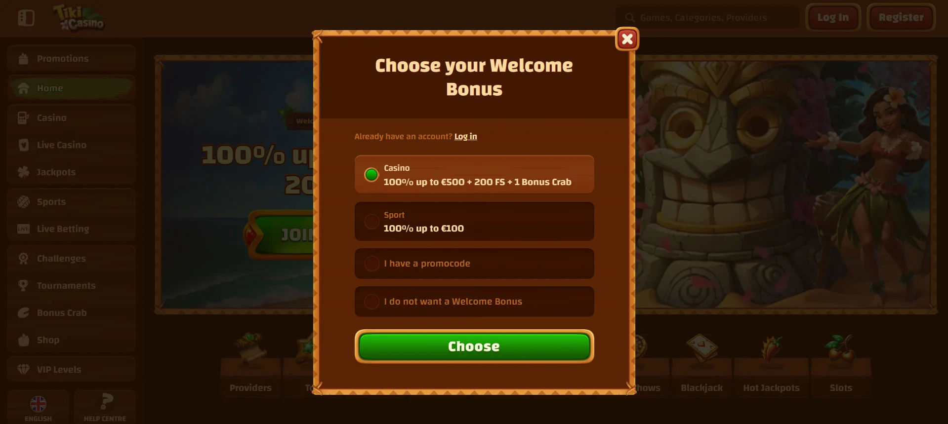 Tiki Casino Registration