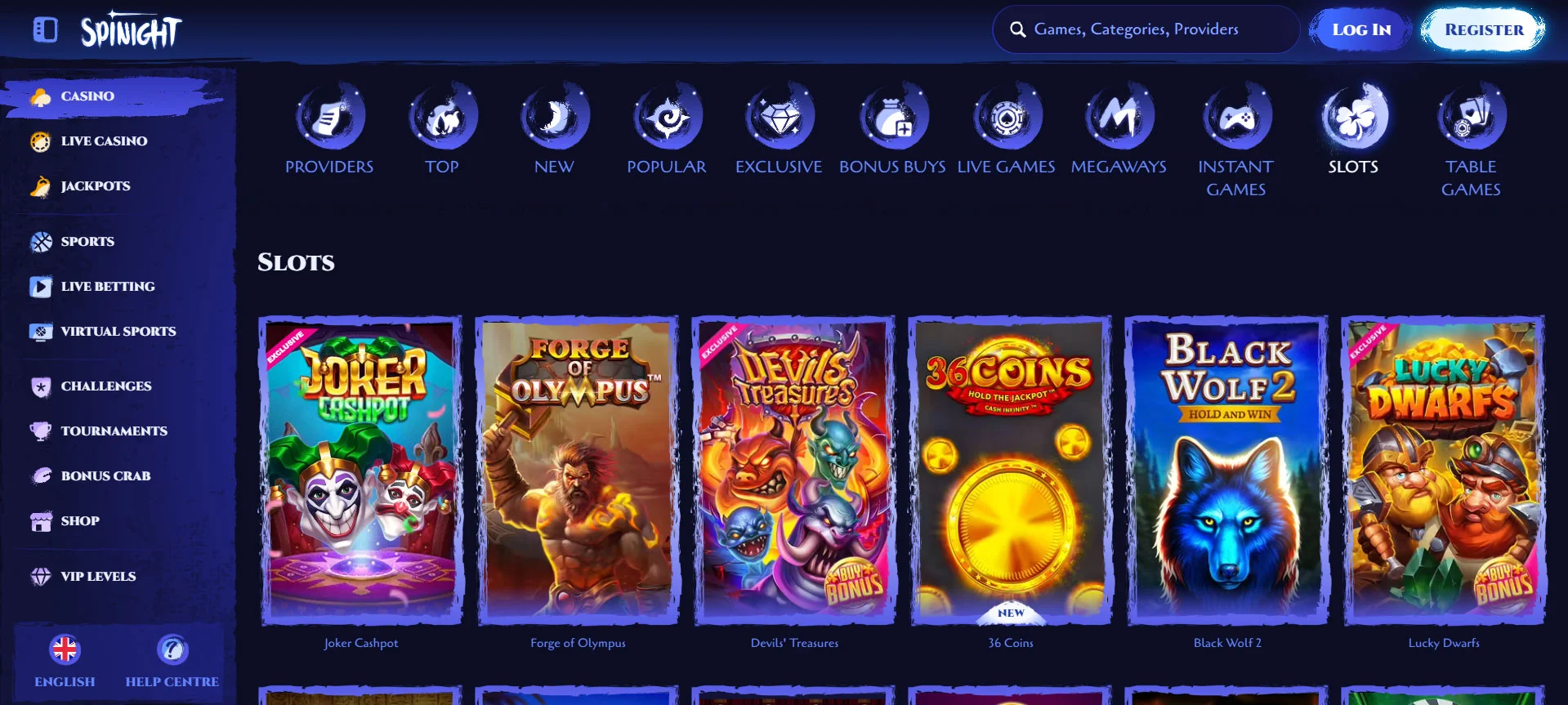 Spinight Casino Slots Section
