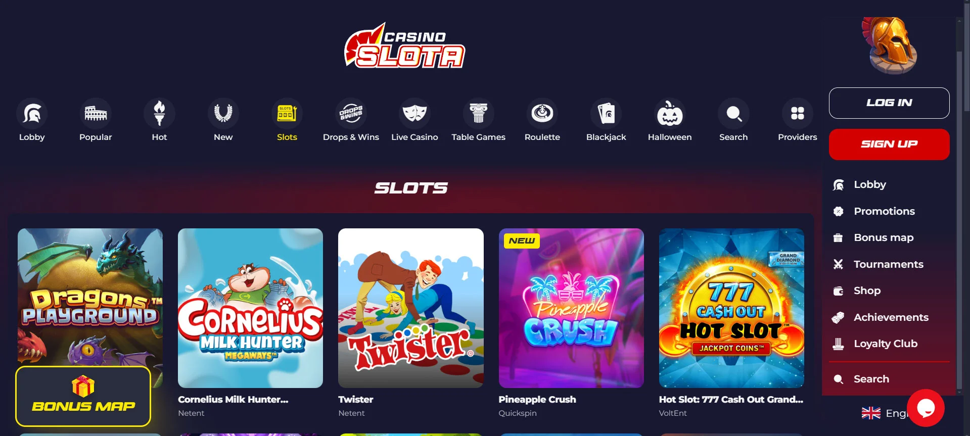 Slota Casino Slots Section