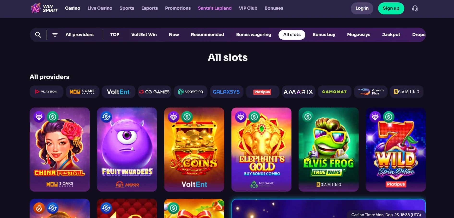 WinSpirit Casino Slots Section
